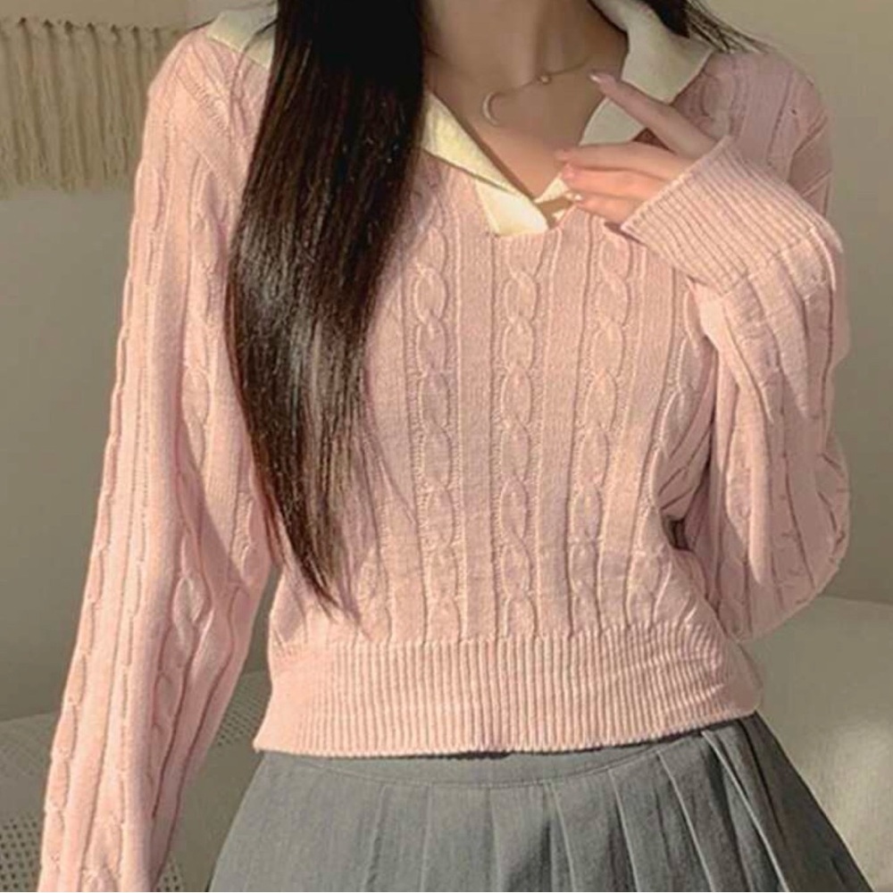 Pink Cable Knit Sweater